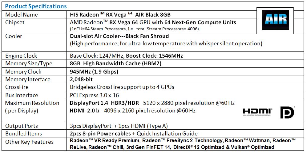 [美品] HIS Radeon RX Vega 64 AIR Black 8GB